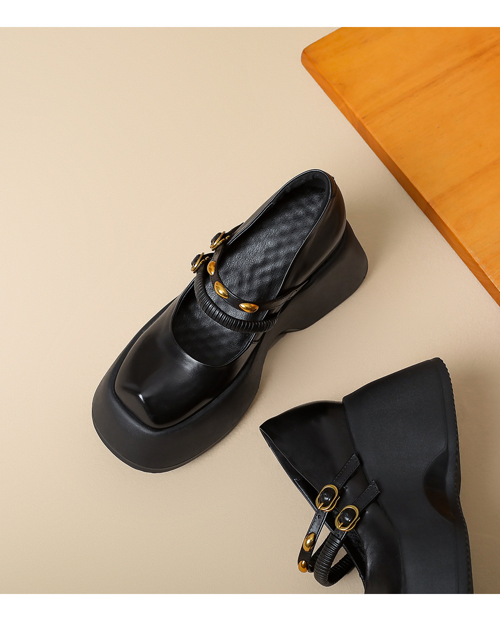 Giày Lolita platform đế xuồng 10 cm phong cách Anh Quốc cổ điển — màu nâu chi tiết 13
