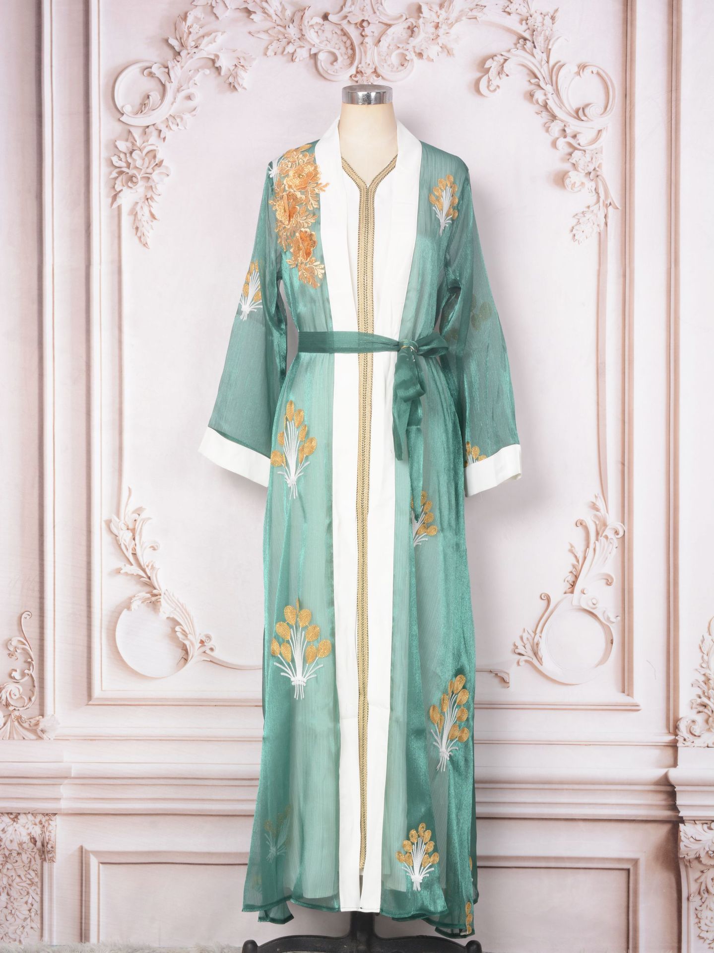 MT116 Cross-border Middle Eastern Commuting Ethnic Style New Embroidered Sequin Two-Piece Set Foreign Trade Arab Dress_ecoleips.com