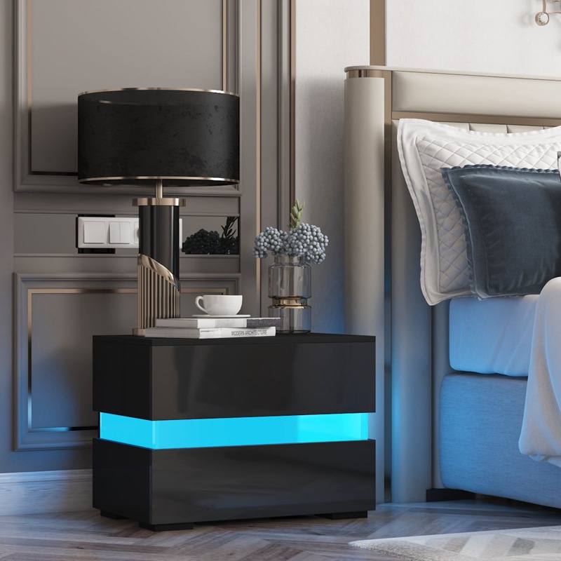 Moderno minimalista hogar dormitorio mesita de noche con cama de almacenamiento de luz LED armario de la cabeza gabinete de almacenamiento nórdico