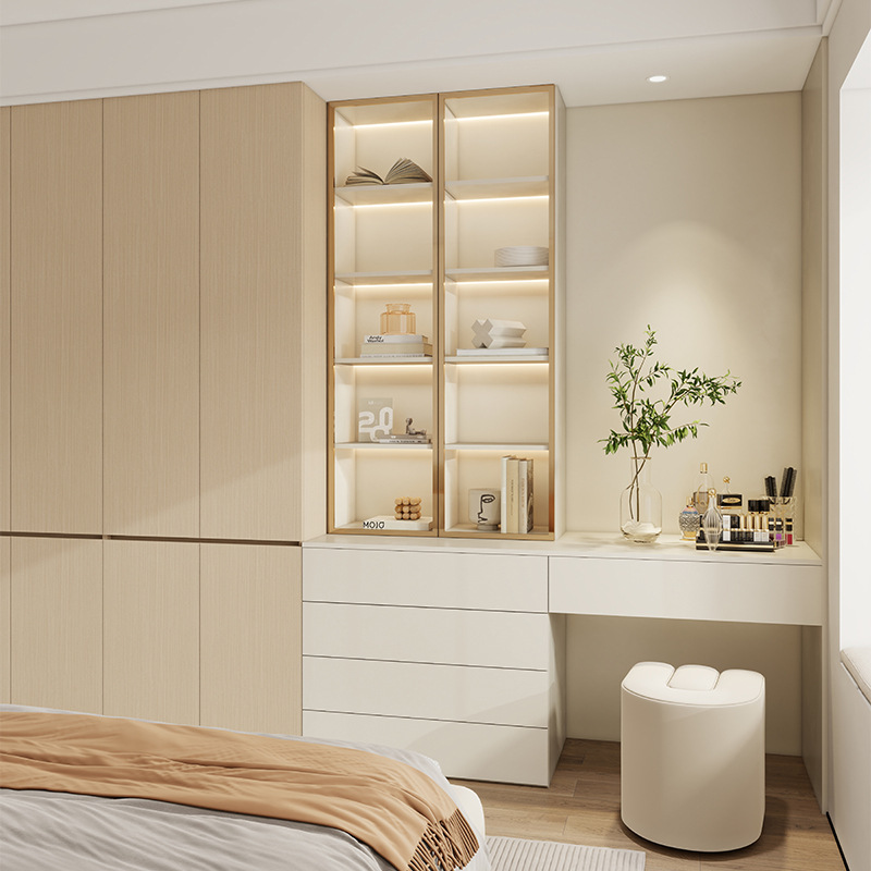 Dormitorio principal armario de madera maciza con armario de vidrio Changhong crema blanca 5 armario de maquillaje armario nuevo armario de piso