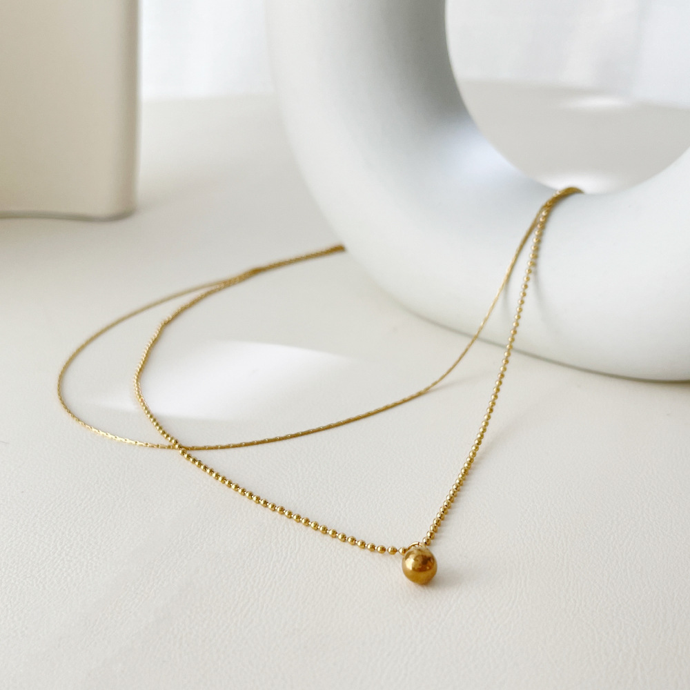 simple new stainless steel double layered ball fine necklace