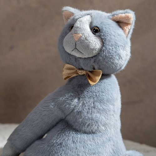 Dabron New Authentic Grey Pleated Collar Birthday Gift for Girls, Cute Simulated Little Cat Plush Toy Doll Stuffed Animal