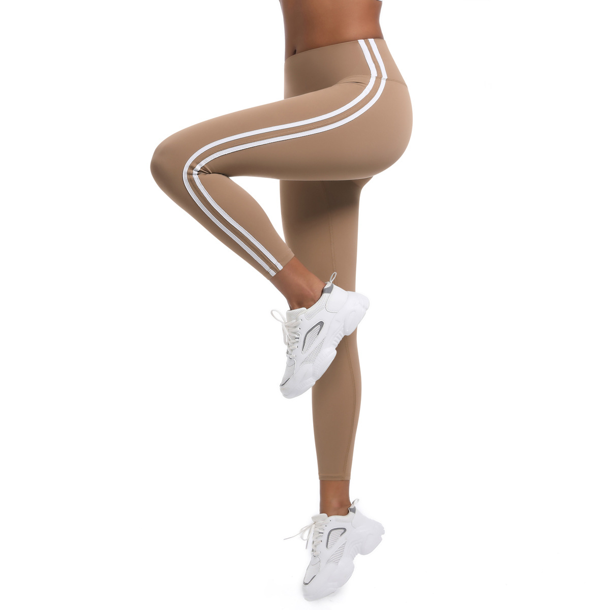 210g Weight Sleeveless Sleeve Length Nylon Fabric Type Short Top Length Leggings Pants Type Running, Sports Occasion Collarless Neckline Stripe Pattern Side Stripe Design Fitness, Sport Style Style Fitness Sport Style Stripe Nylon Collarless Side Stripe Active Bottoms Leggings 41