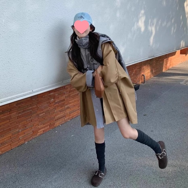 欧美风韩版格子拼接设计大衣外套女春秋款新款小个子连帽夹克风衣|undefined