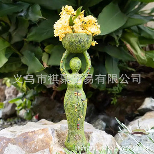 Cross-border foreign trade resin craft ornaments earth altar green goddess totem tea lamp flower ornaments