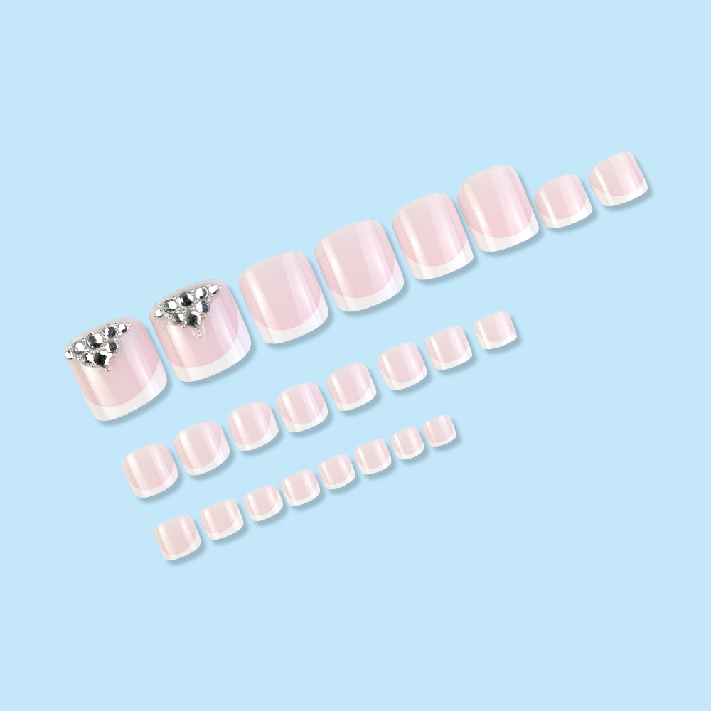 Comercio extranjero venta caliente desgaste de uñas europeas y estadounidenses puros quieren diamante blanco estilo francés uñas de los pies removibles parches de uñas de los pies image 4