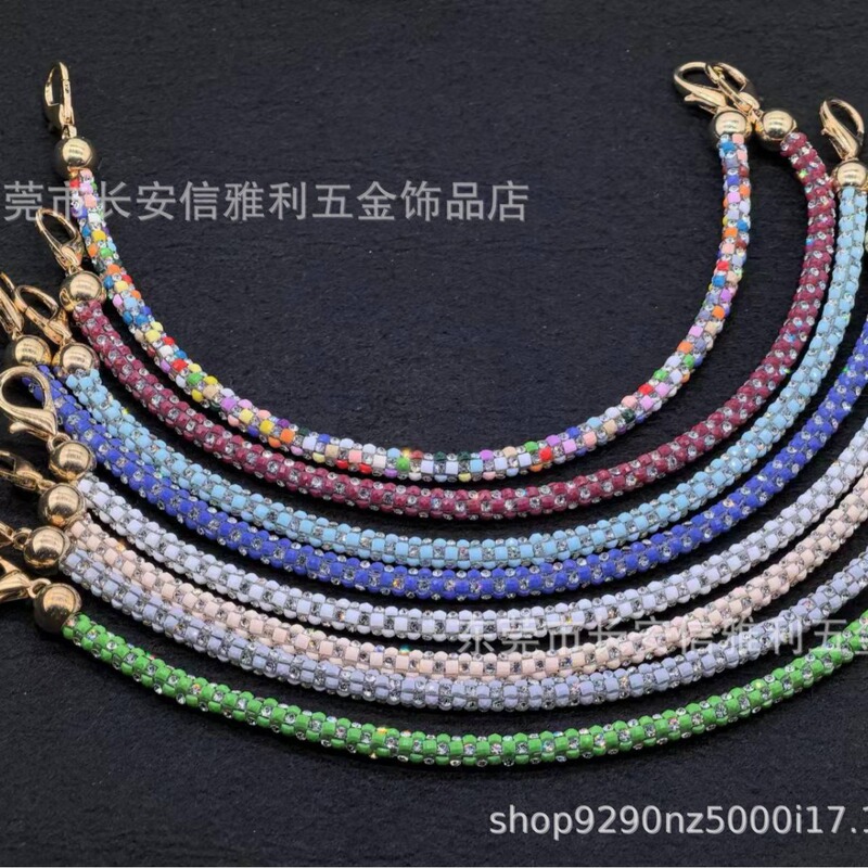 New Rhinestone Round Strip 6cm Wrist Strap Resin Plus Glass White Diamond 30cm Long Bag Clothing Accessories