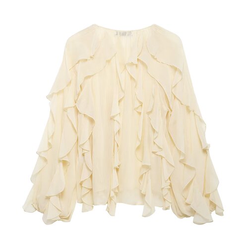 2025 European and American Style Spring Women's Long-Sleeve Layered-Design Ruffle-Trimmed Shirt 6112