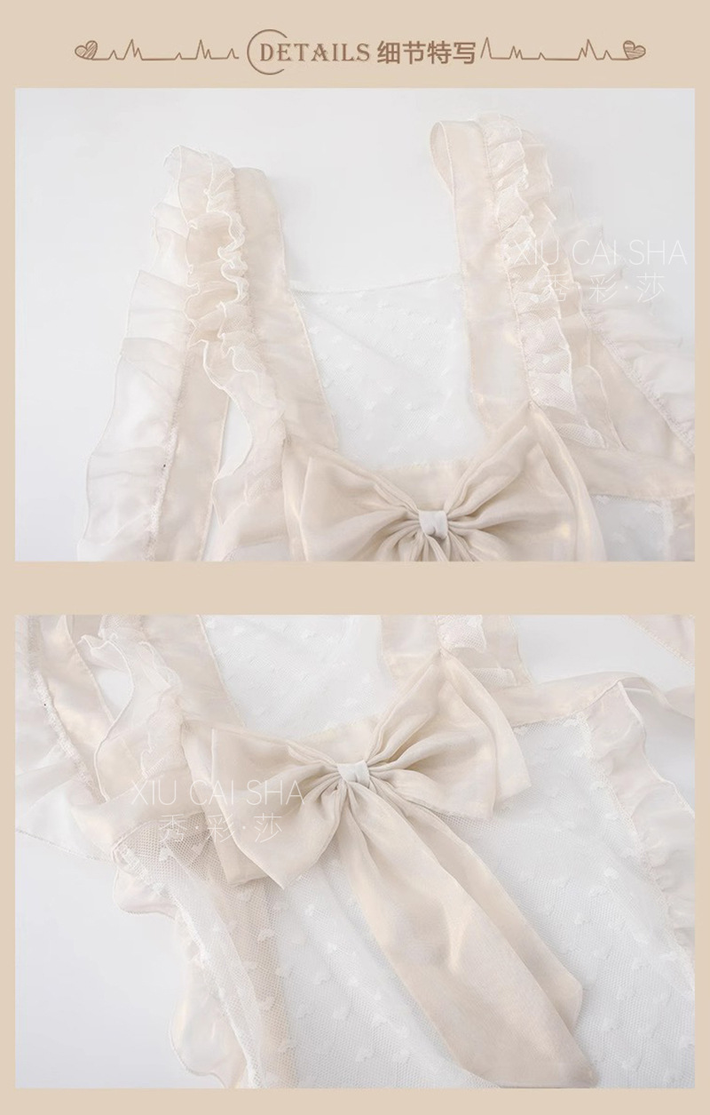 Maid Roleplay Lingerie Set with Apron, Thong, Headpiece, Bracelet and White Stockings — detail image 24