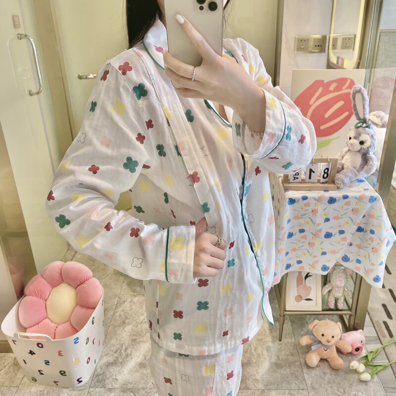 Maternity Pajamas, Postpartum Clothing, Spring and Summer Thin Pure Cotton Gauze Sweat-Absorbent Postpartum Nursing Summer Loungewear, Comfortable