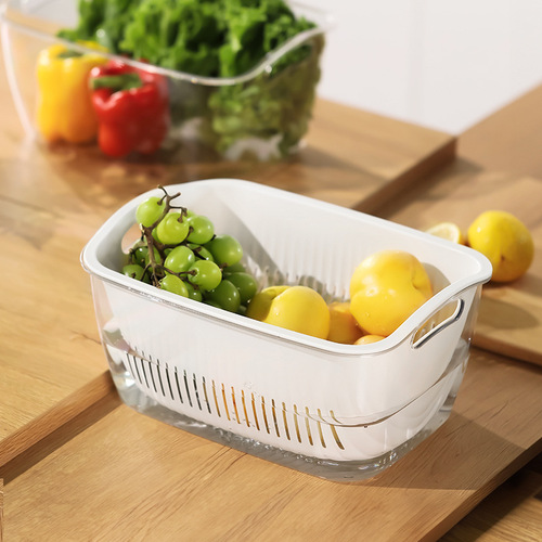 PET thickened light luxury double-layer drain basket drain basin kitchen double-layer vegetable washing blue drain washing fruit transparent vegetable basin