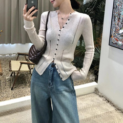 欧洲站简约设计感单排扣显瘦长袖针织衫2025秋季新款修身显瘦上衣