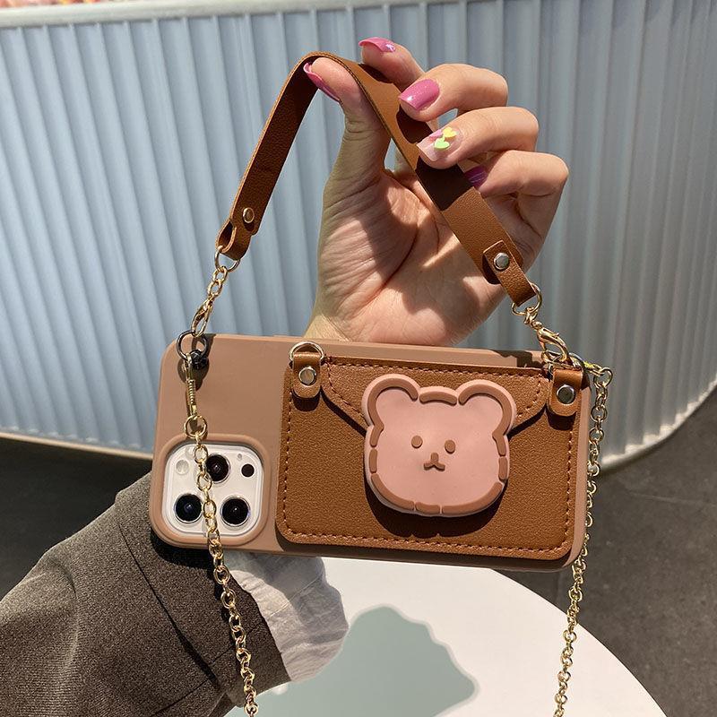 16Pro Brown Handbag with Crossbody Strap Suitable for iPhone 17 Pro Max, Apple 15 Cartoon Style for Women, 8 Plus Fashion 13