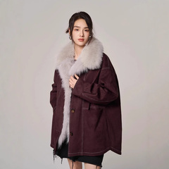 2024冬の新しいキツネの毛襟のウサギの毛皮の中の胆のパーカーのコートの女性は中の長さの毛を取り外します。
