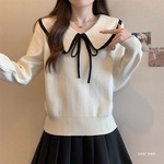 宽松显瘦【80-200斤】秋冬娃娃领针织衫上衣女百搭系带休闲打底衫