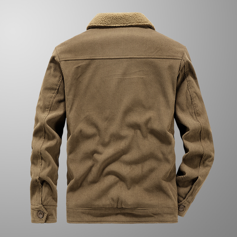 Abrigo de pana engrosado con forro polar de invierno ropa de trabajo para hombre chaqueta de lana de cordero vintage abrigo de algodón acolchado suelto casual de mediana edad