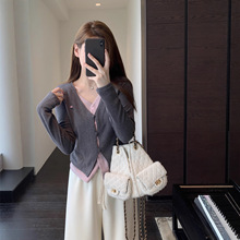 设计感小众 时髦假两件舒适显瘦撞色打底衫女上衣25秋冬新G102505