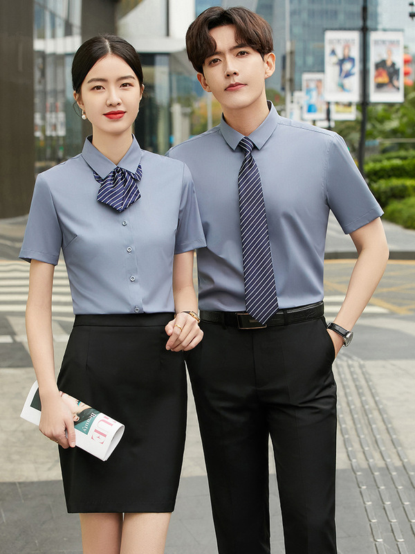 Elastic seamless bamboo fiber shirt non-ironing business formal wear professional men's and women's same short-sleeved shirt slim work clothes