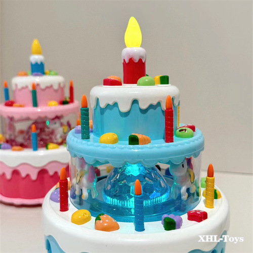 Cross-border simulation electric light music birthday cake with candle blowing for children's play house boys and girls gift batch