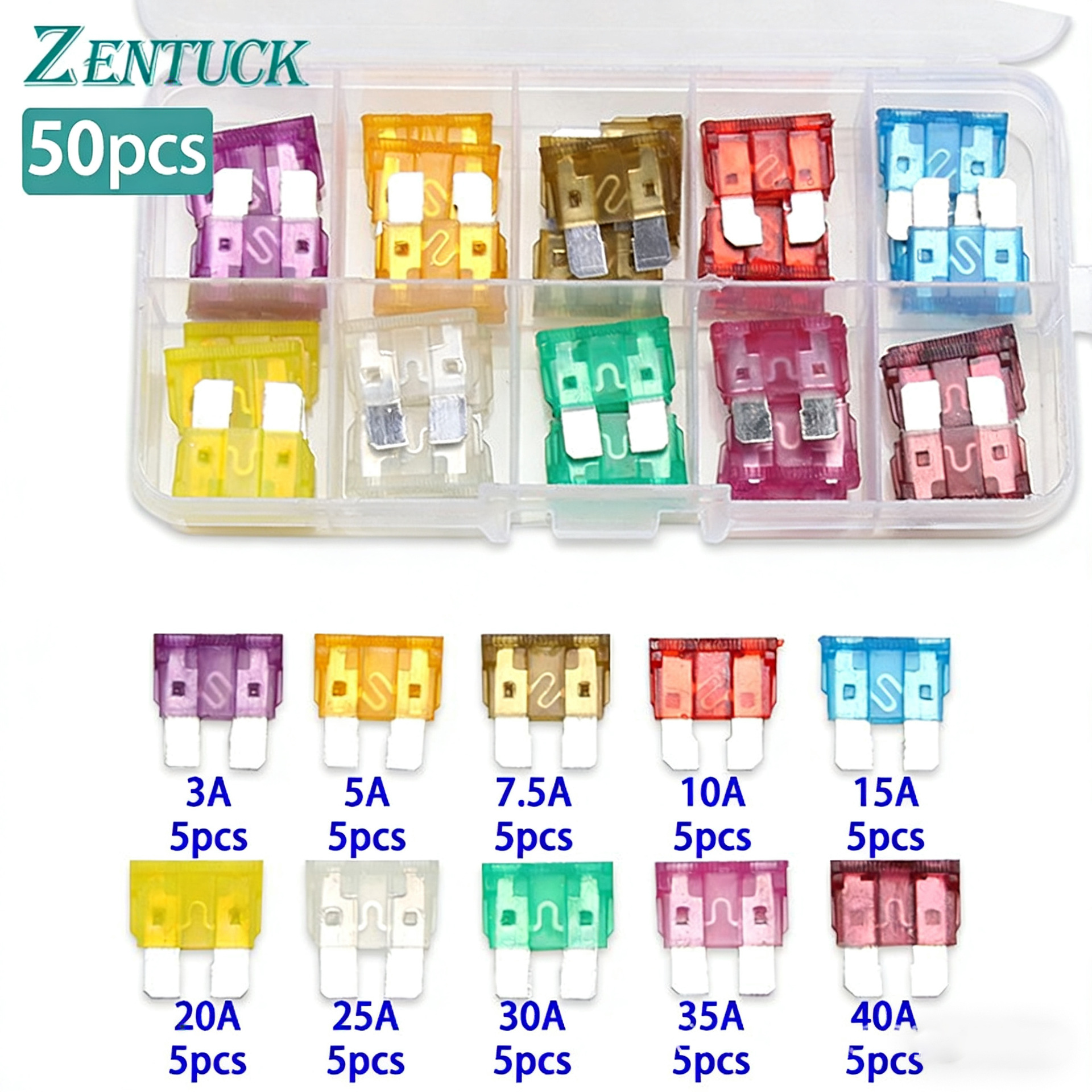 跨境批发 50PCS中号保险丝插片 车用保险丝盒装 低压保险片套装