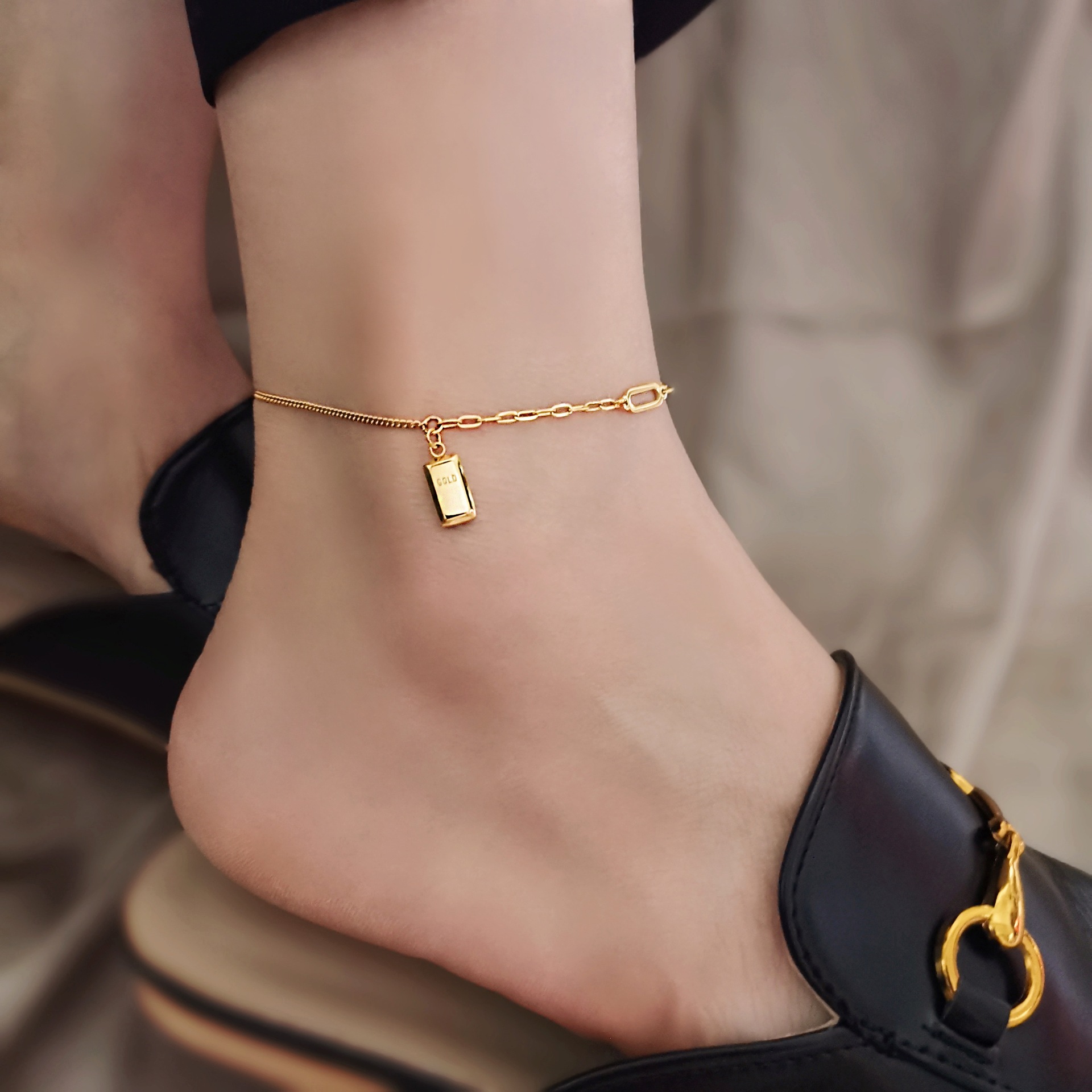 New ins niche design high-end k gold rich gold bar anklet_voghion.com