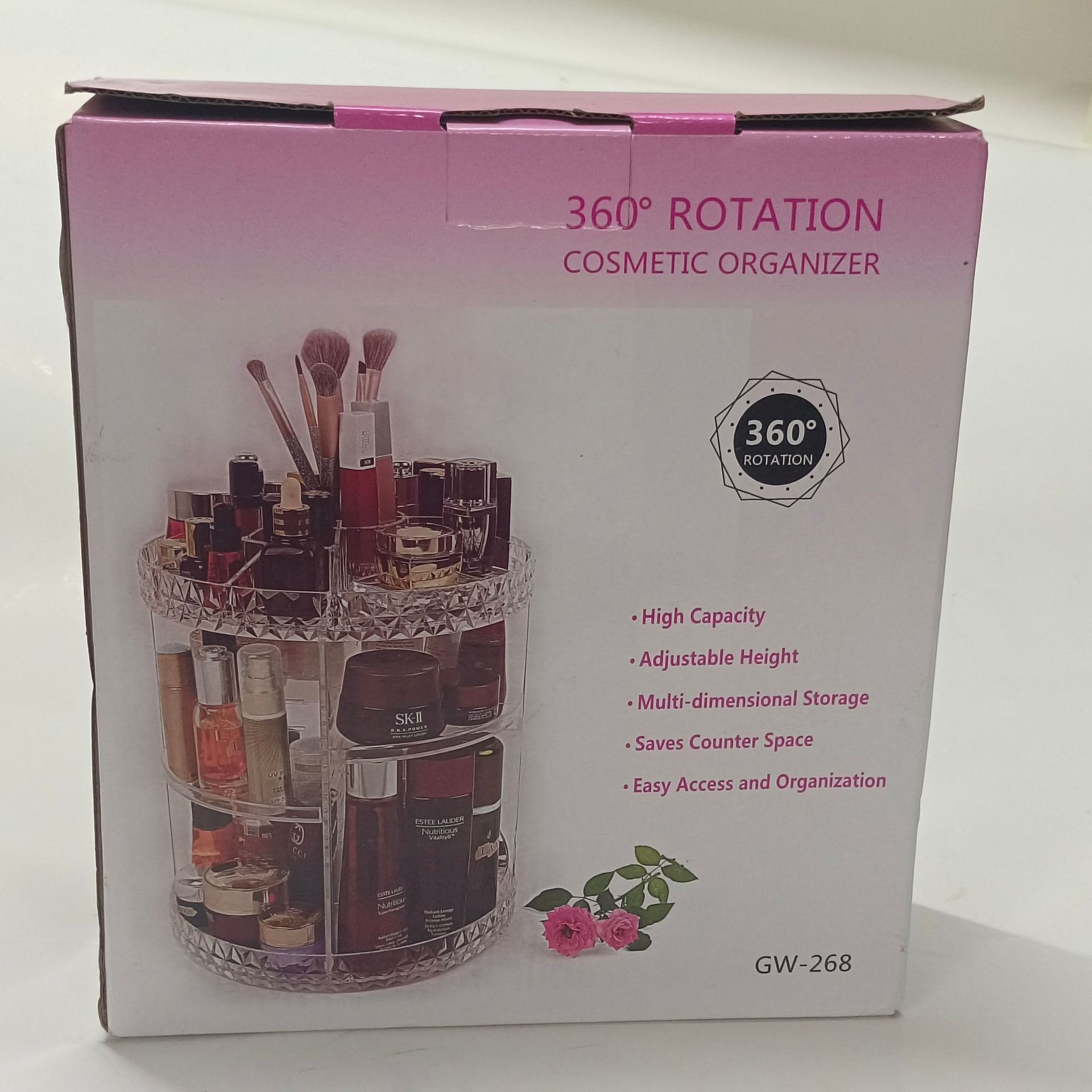Transparente caja de almacenamiento cosmético giratorio multifuncional lápiz labial rack cuidado de la piel perfume escritorio tocador rack de almacenamiento