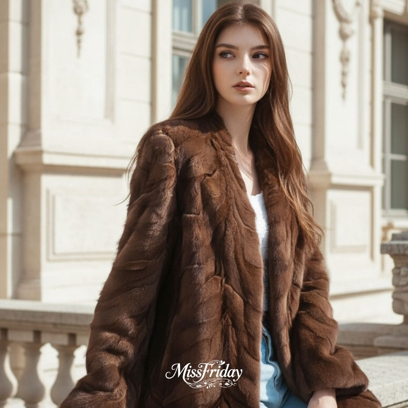 澳门小源同款珍珠貂稀有水貂皮草外套短溯源正品拼接人字纹原色