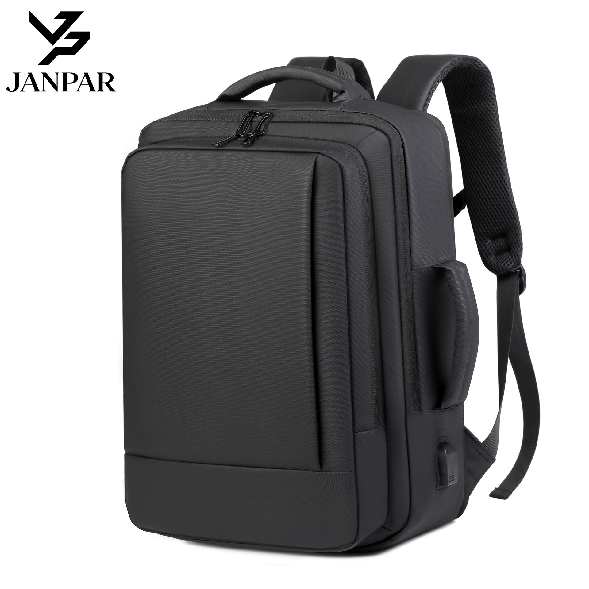 Simple Business Style Men's Backpack with Large Capacity, Expandable Laptop Backpack, Leather Film Air Cushion Strap Travel Bag
