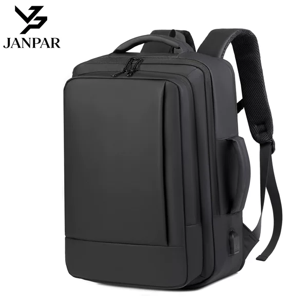Simple Business Style Men's Backpack with Large Capacity, Expandable Laptop Backpack, Leather Film Air Cushion Strap Travel Bag