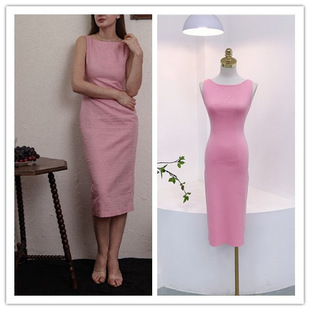 7558 Friends Rachel's Same Style 14-Stitch French Retro One-Line Collar Sleeveless Backless Waist-Covering Hip Dress for Women