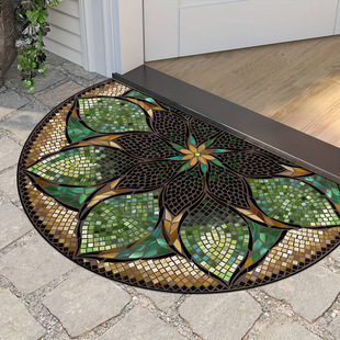 Cross-Border Amazon Crystal Velvet Floor Mat Semi-Circular Welcome Door Mat Home Entrance Door Mat Factory Direct Supply