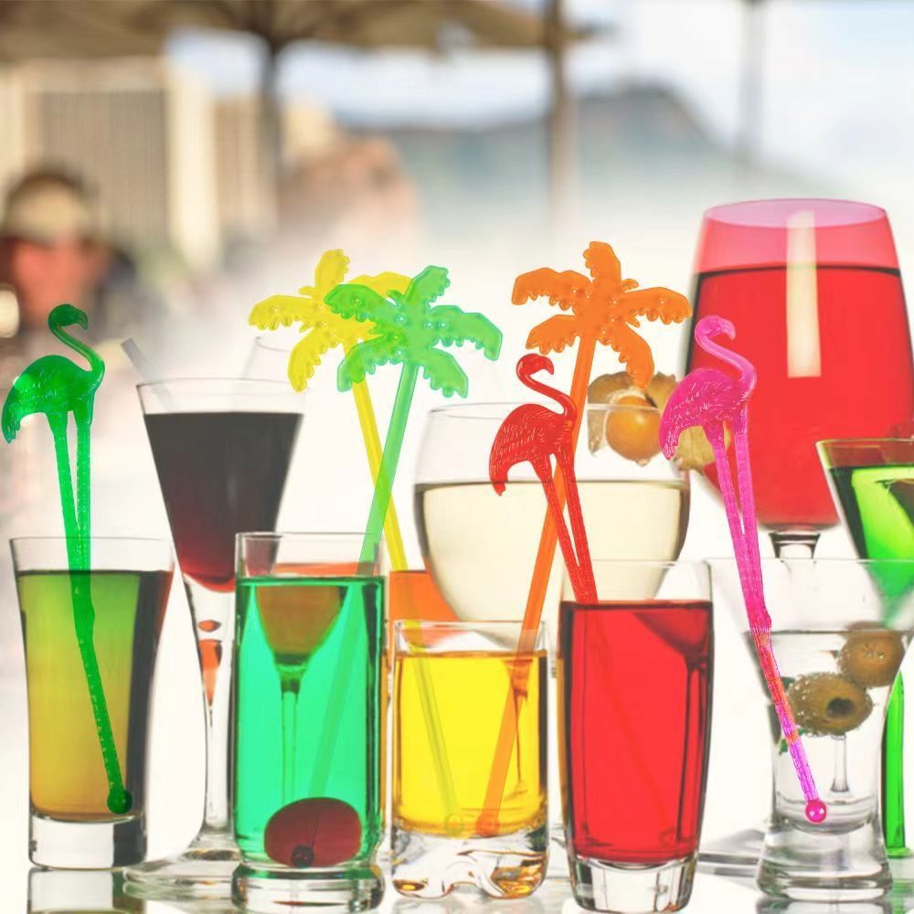 跨境节日派对酒吧鸡尾酒果汁装饰搅拌棒棕榆树火烈鸟调酒棒100PCS