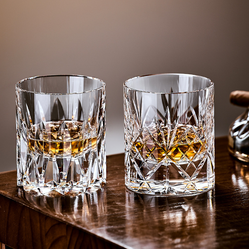 Fabricante al por mayor whisky tallado a mano pulido a mano taza de cristal tallado Rockefeller taza de vino K9 taza de cristal