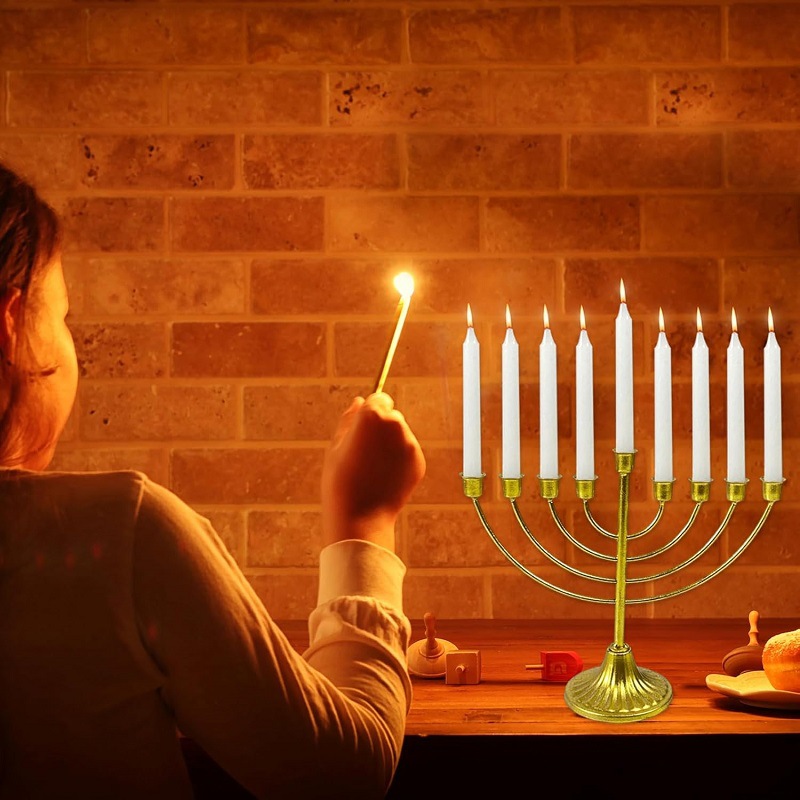 Israel transfronterizo candelabro de nueve cabezas Hanukkah candelabro de hierro forjado dorado oración festiva vintage candelabro