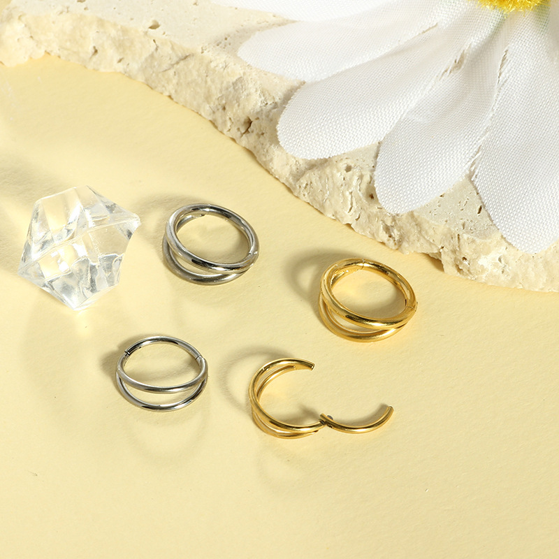 G23 Titanium Double-Layer Diamond Nose Ring Simple Open Nose Stud Piercing Jewelry detail image 4