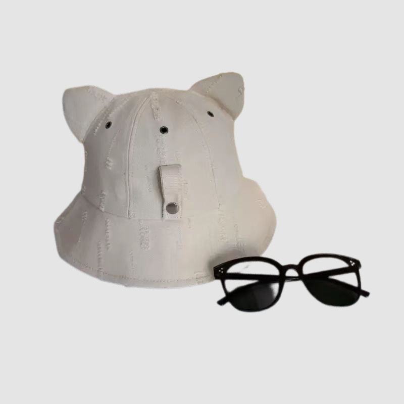 Nuevo sombrero de pescador de orejas de gato para niños primavera y verano dulce y fresco moda todo-fósforo sombra al aire libre gafas de sol protector solar sombrero de lavabo integrado