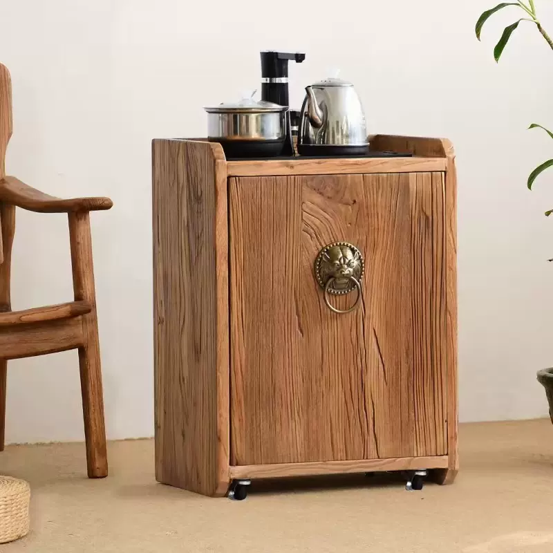 老榆木餐边柜新中式茶水柜家用茶具收纳柜客厅小型可移动烧水台