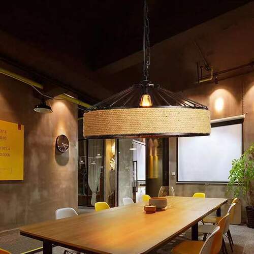 American country hemp rope restaurant chandelier Personalized Nordic clothing store milk tea shop round iron LED creative chandelier