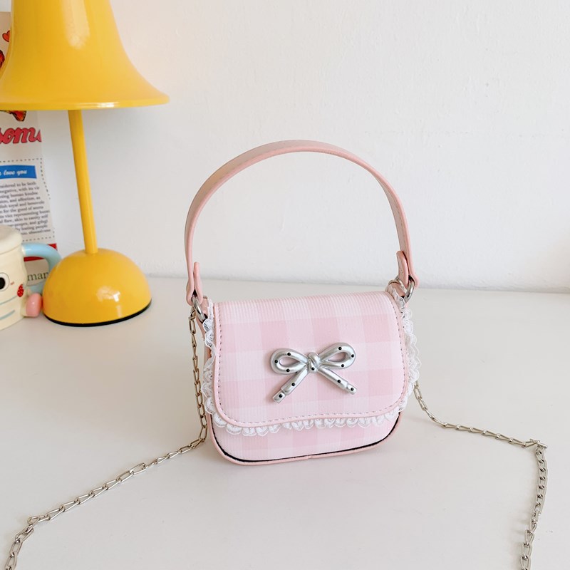 Coreano lindo arco padre-hijo bolso de hombro mini bebé bolso de celosía dulce encaje bolso de cadena para niños