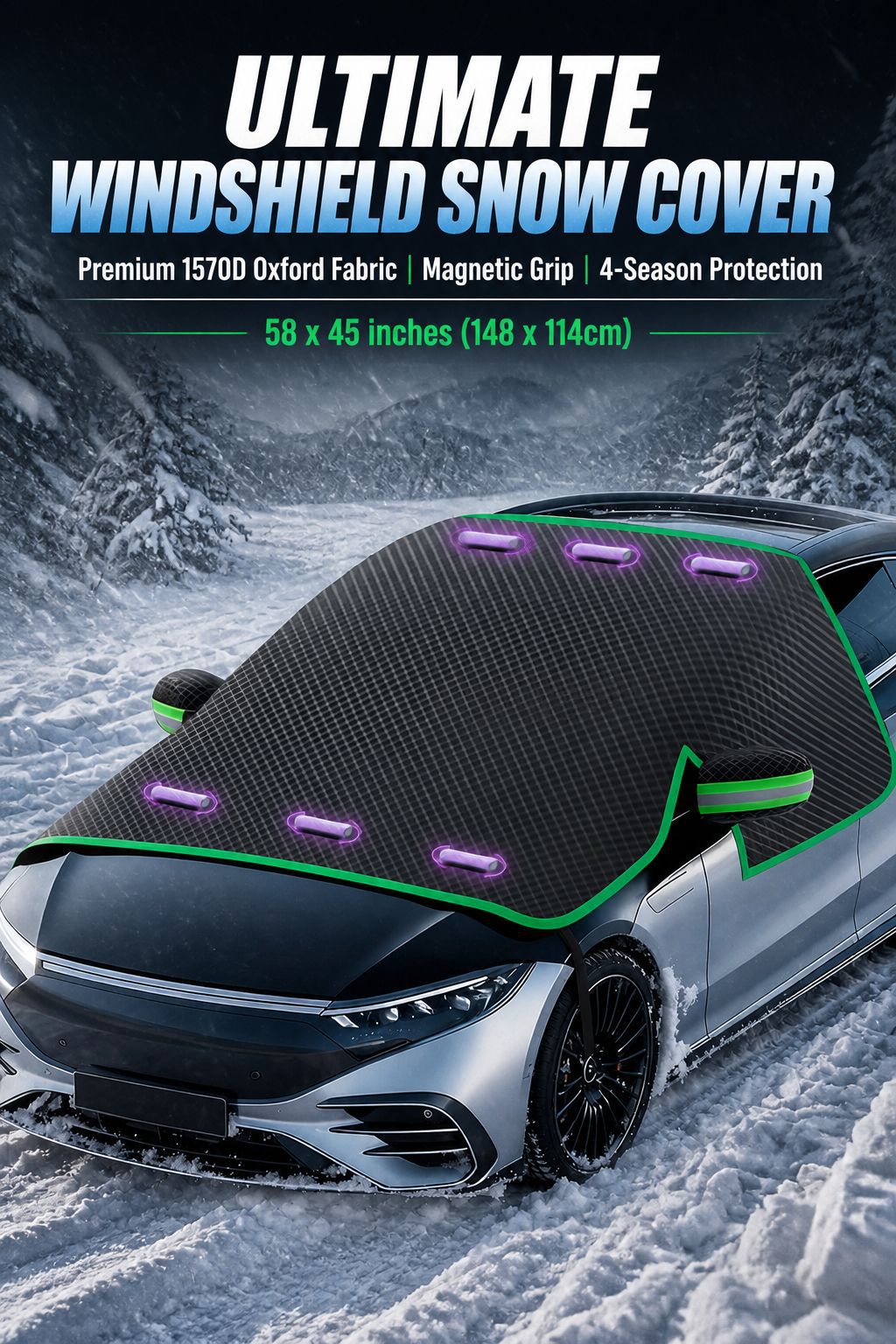 Thickened Car Snow Shield with Three-Window Coverage, Car Front Sun Shield, Snow-Proof Car Cover, Half-Cover for Snow and Dust Protection