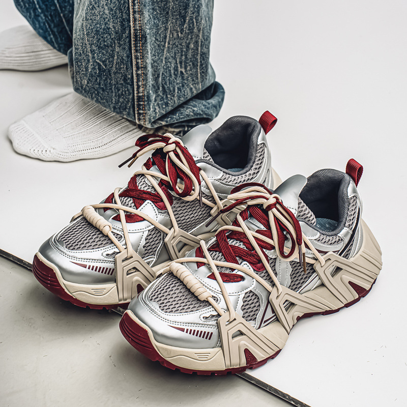 Zapatos de papá de suela gruesa para hombres en el otoño de 2025 celebridades de Internet nuevas zapatillas de deporte casuales transpirables a juego de colores