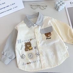春の新型のかわいい色合わせの上着の男の子の赤ちゃんの漫画の韓国版のカジュアルなシャツの潮 ~ 子供の洋気のシャツ