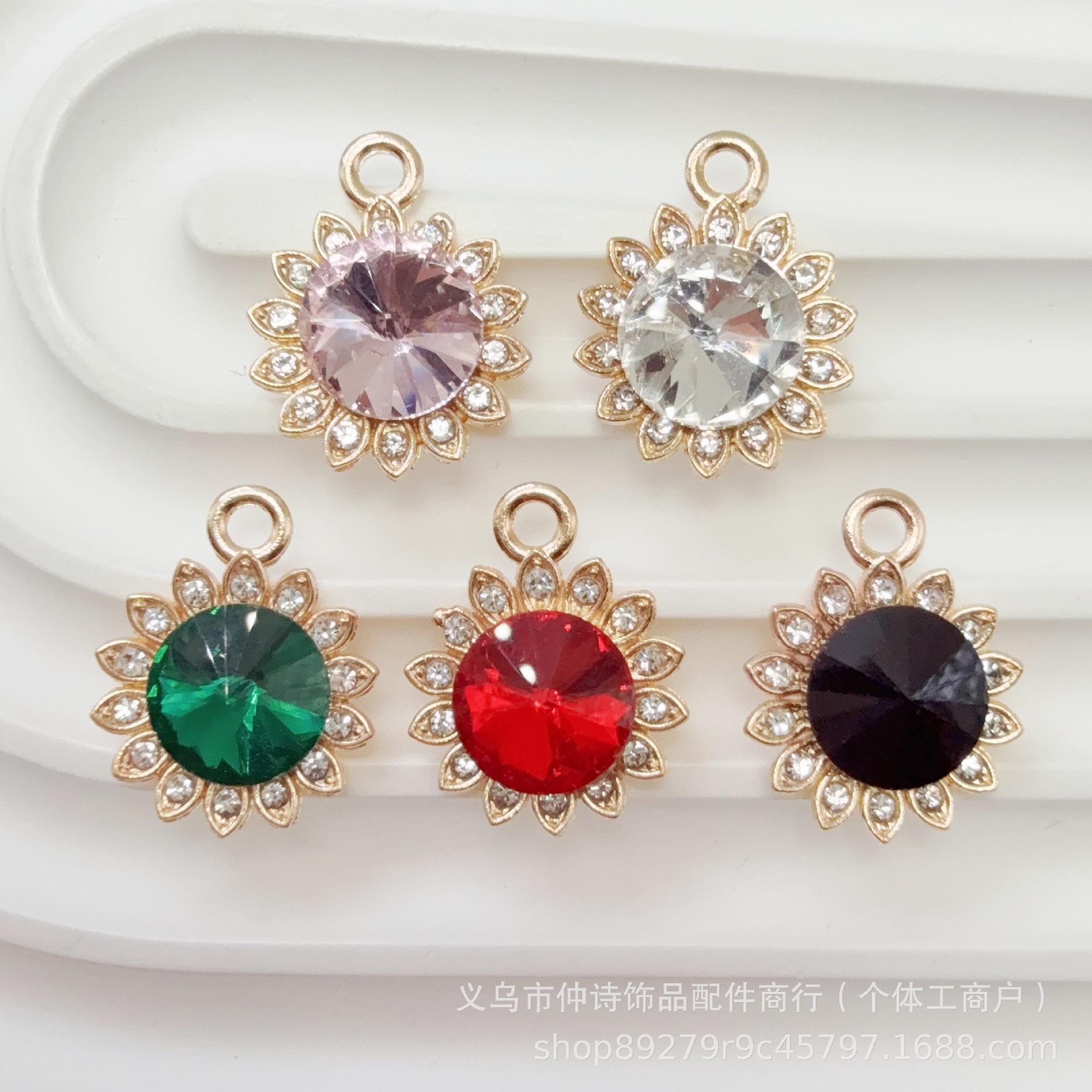 diy金色心形镶钻彩色宝石吊坠 手工饰品配件多色爱心挂坠项链手链