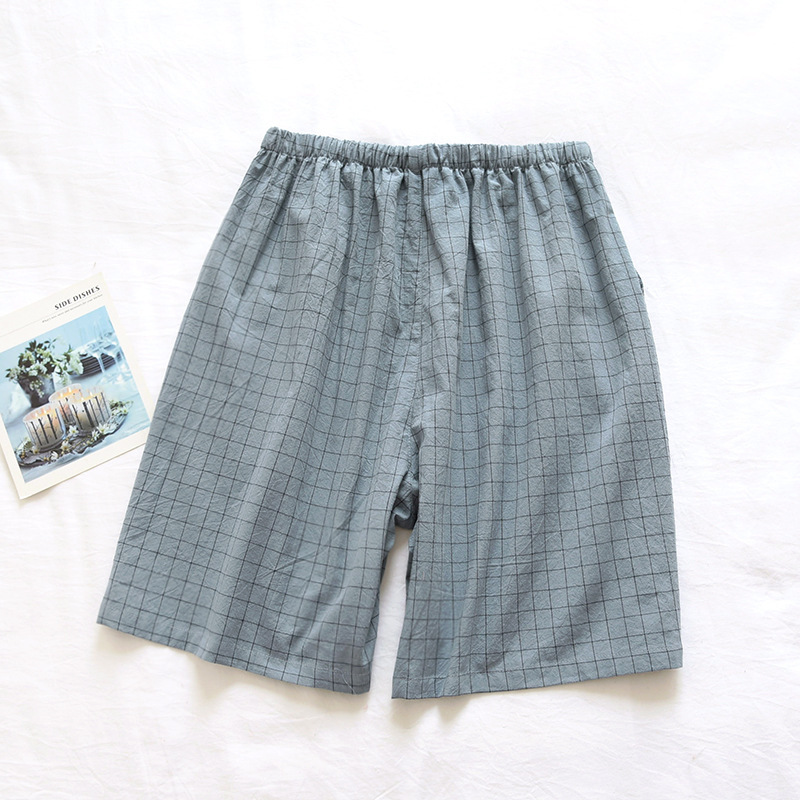 Summer Yarn-Dyed Solid Color Men's Shorts, Small Checkered Sleep Pants, Beach Pants, Home Pants, Thin Cotton Breathable Style That Can Be Worn Outside