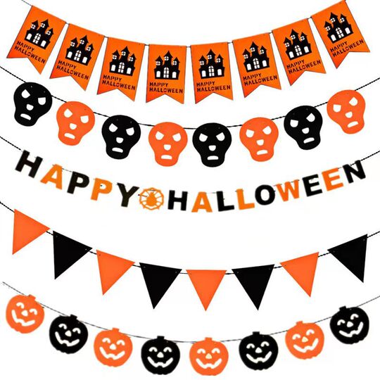 Wholesale Halloween non-woven fabric pull flag KTV bar layout decoration Halloween letter pull flag combination DIY hanging flag