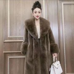 05-2025新款欧貂绒皮毛一体大衣狐狸毛领欧貂绒中长款海宁皮草