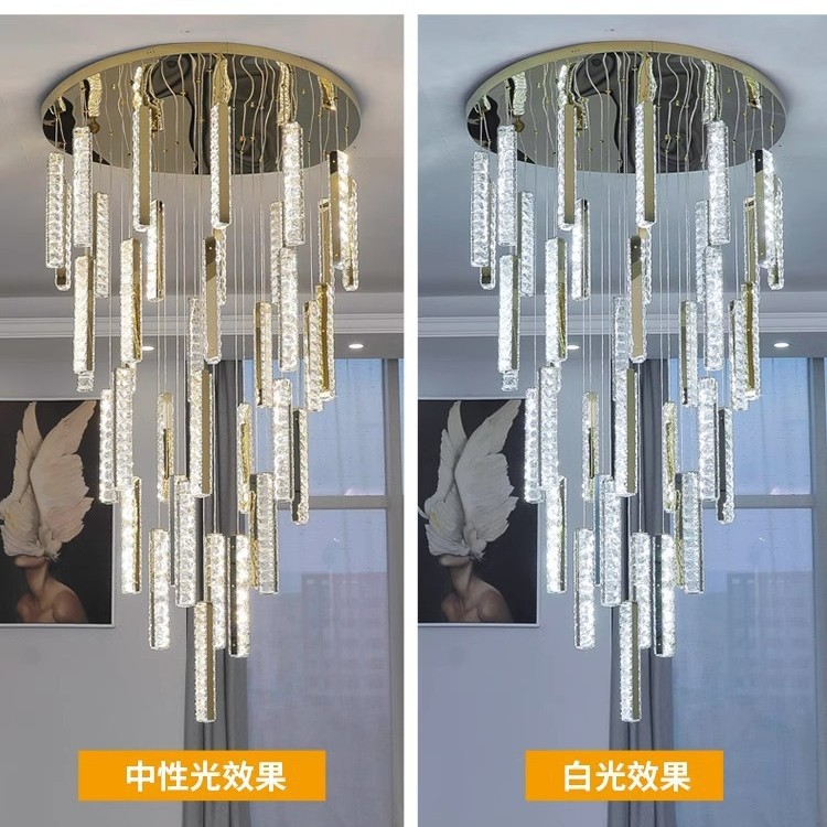 escalera de la villa chandelier cristal lujoso gran dúplex loft largo chandelier vacío dúplex chandelier chandelier