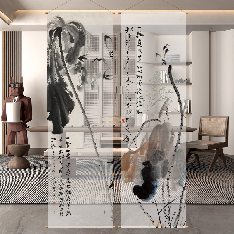 Ink Wash Bamboo Landscape Chinese-Style See-Through Screen Gauze Chinese-Style Roller Blind Partition Curtain Hanging Curtain Landscape Curtain Light-Transmitting Gauze Curtain