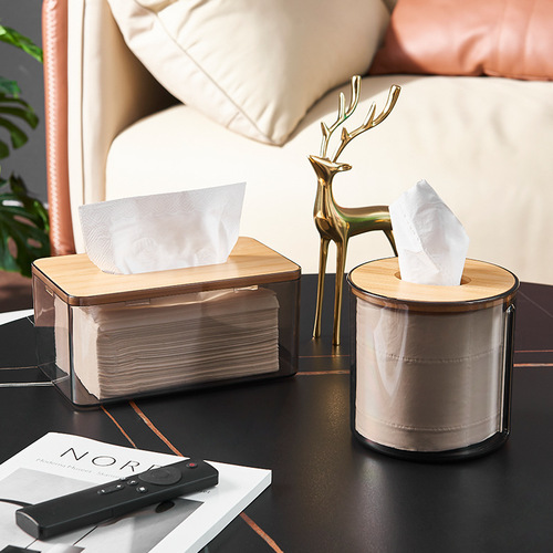 Bolan Creative Light Luxury Style Desktop Tissue Paper Box Home Living Room Restaurant Napkin Tube Bamboo Coffee Table Storage Box