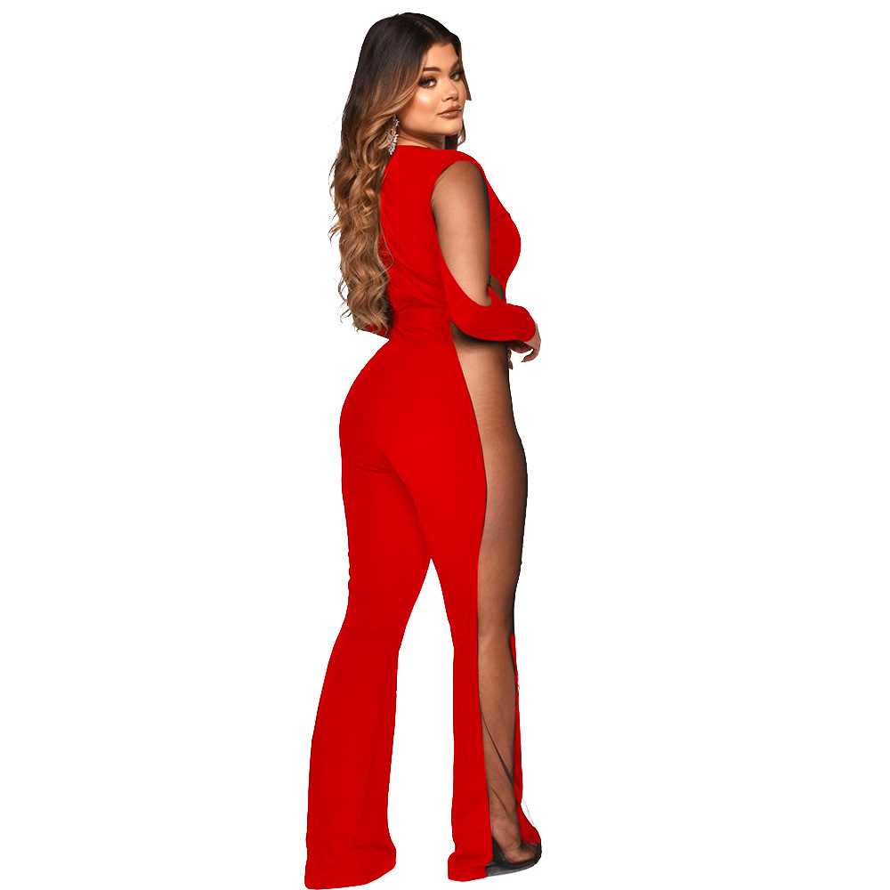 Mamelucos de retazos de malla sexy a la moda para mujer, pantalones acampanados_voghion.com